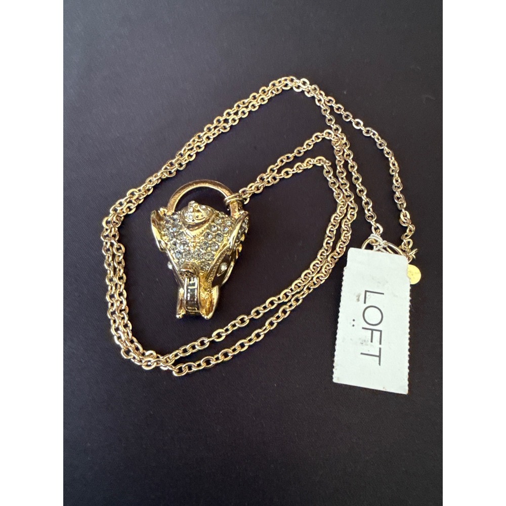 Loft Gold Tone Rhinestone Elephant Pendant Double Strand Chain Necklace NWT - Picture 1 of 4